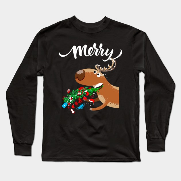 Puking Deer Ugly Christmas Long Sleeve T-Shirt by KsuAnn